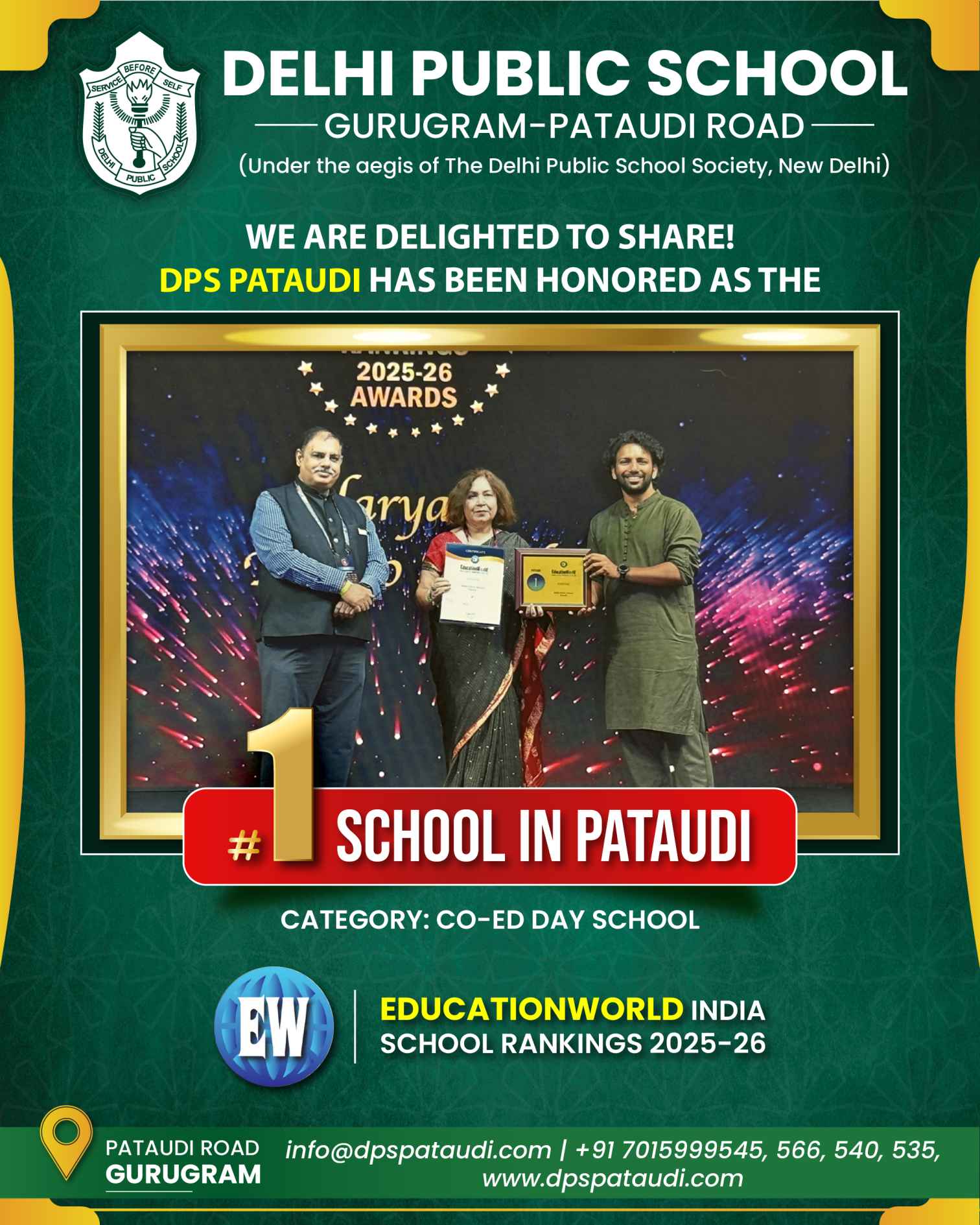 DPS Pataudi has been ranked No. 1 Co-Ed Day School in Pataudi